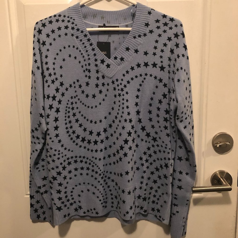 M&S Size 8 Light Blue with Black Stars Sweater (New)